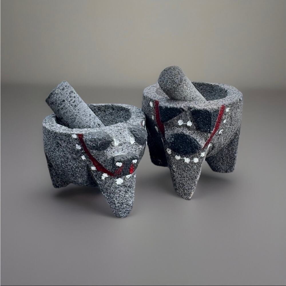 Mini Volcanic Rock Molcajete Mortar & Pestle Hand Carved Mexican - set of 2